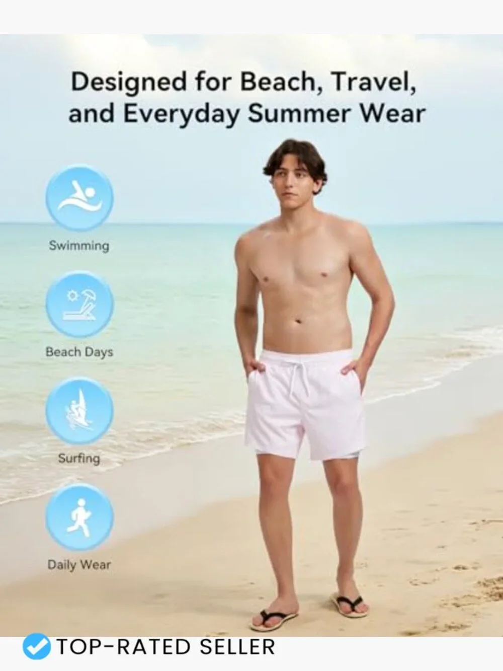 Men's Swim Trunks with Compression Liner Quick Dry 5